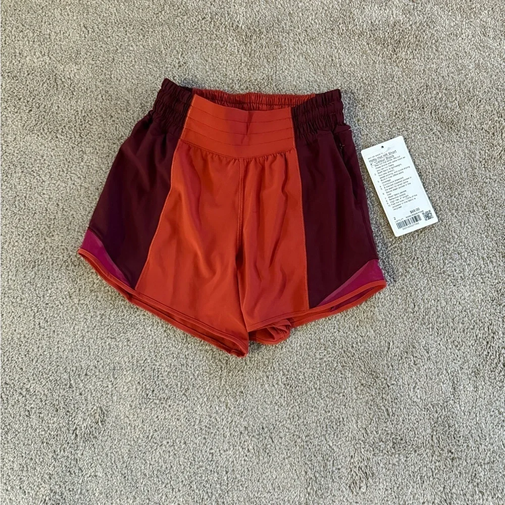 Lululemon Hotty Hot Short 4” Colour Block Red Rock Red Merlot Pomegranate Sz 2